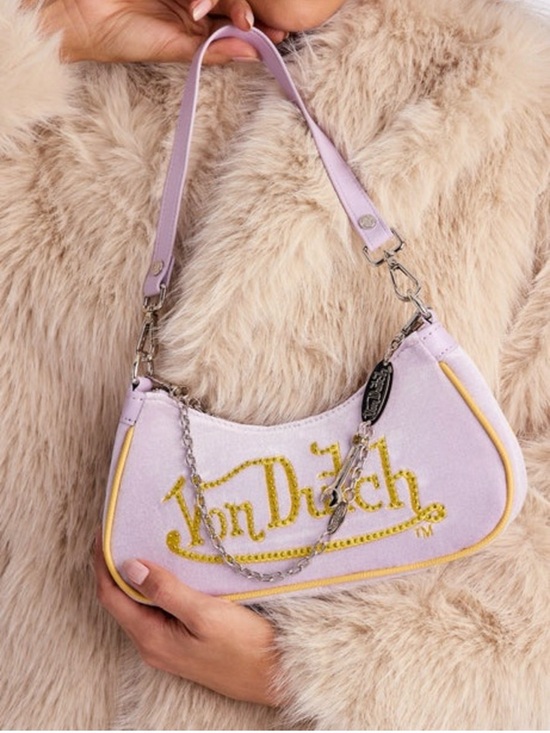 Von Dutch Handbags - Von Dutch Lavender Shoulder Bag with Yellow Embroidery